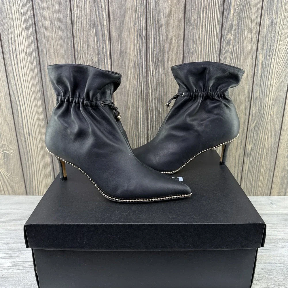 Coach Wynie Bootie C6762 Black Leather Pointed Toe Drawstring Boots Women's 9 B